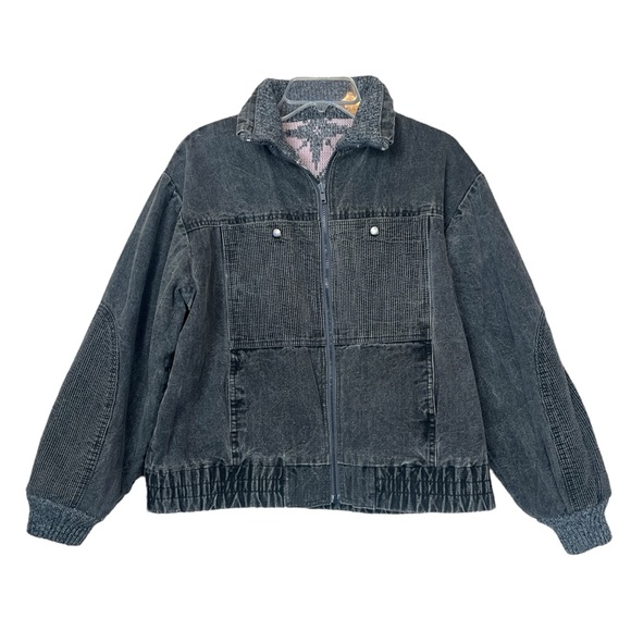 IZZI VTG Pink Black Vintage Knit Patterned Reversible Denim Jean Jacket 80s sz L - Picture 2 of 6